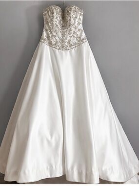 Alfred Angelo Disney White Strapless Ball Gown with Gold Beaded Bodice